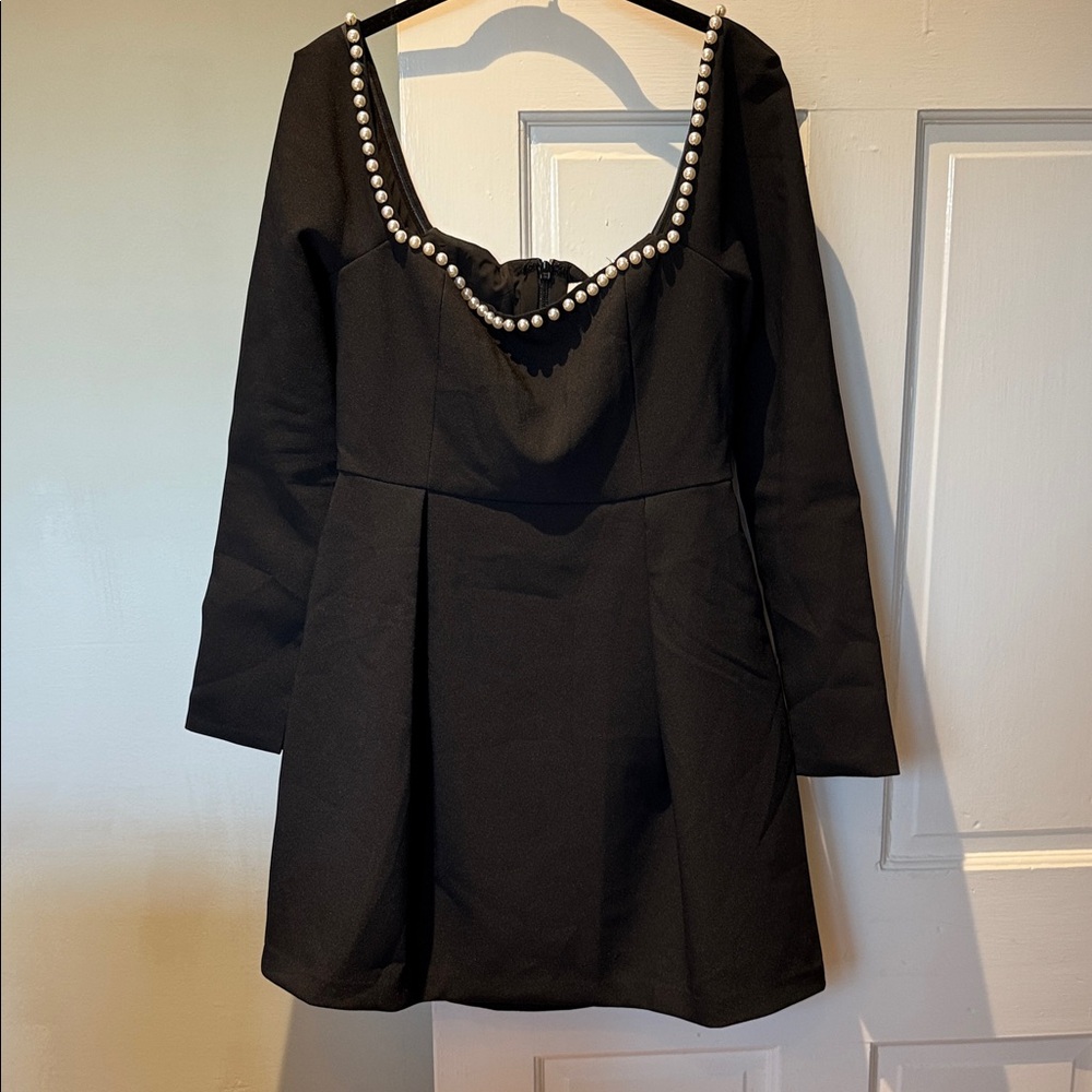 Odd Muse Faux Pearl Dress Black Long Sleeve Like New Medium LONDON GORGEOUS - Picture 2 of 7